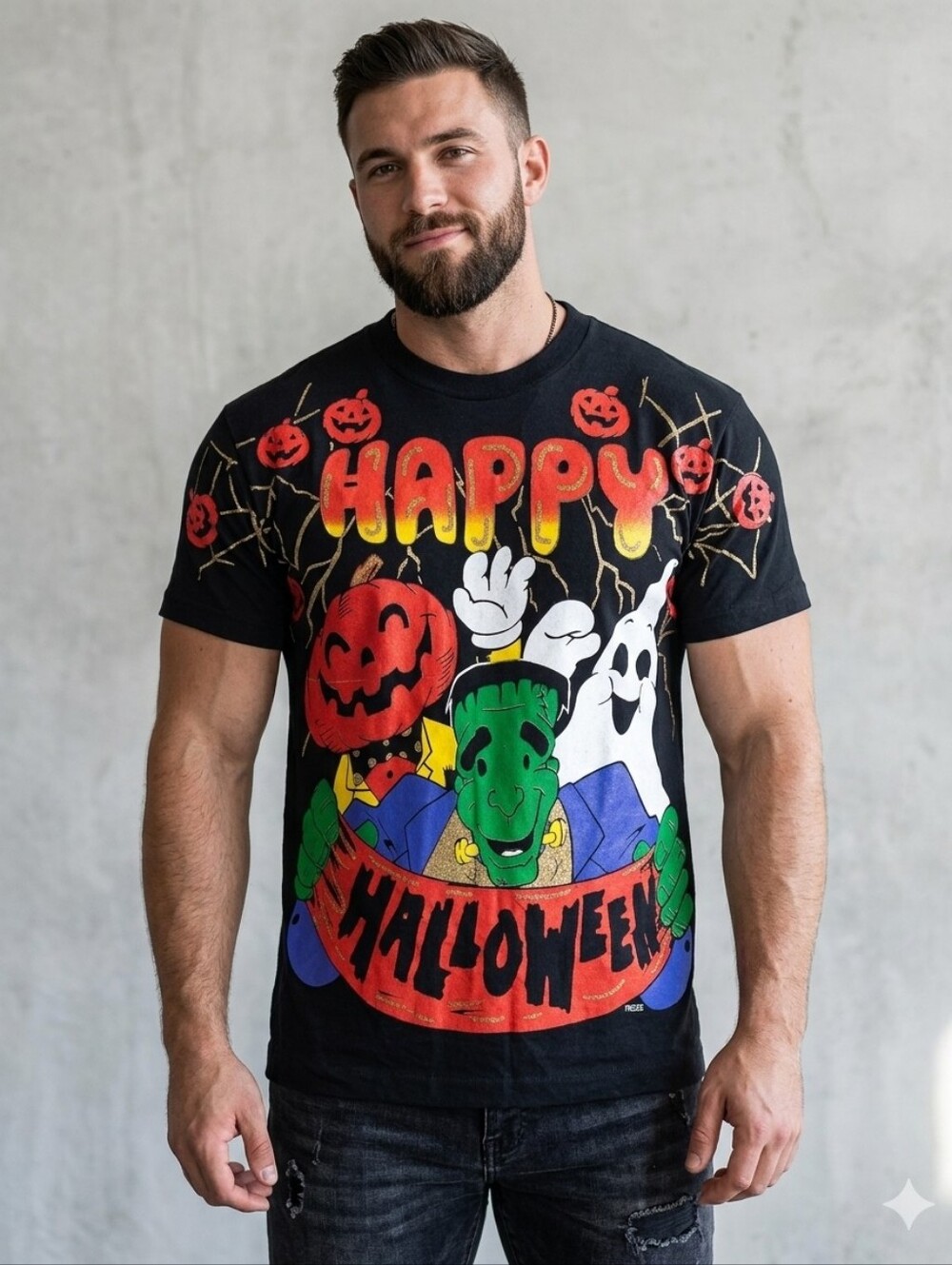 VTG 1996 Freeze "Happy Halloween" All Over Print T-Shirt Single Stitch - Size L